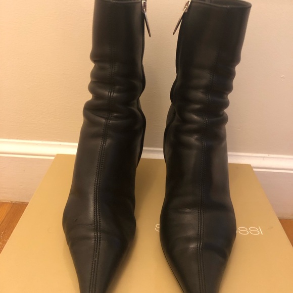 Sergio Rossi Black Leather Zip Pointed Toe Ankle Boots size US 8 EU 38 - Picture 5 of 9